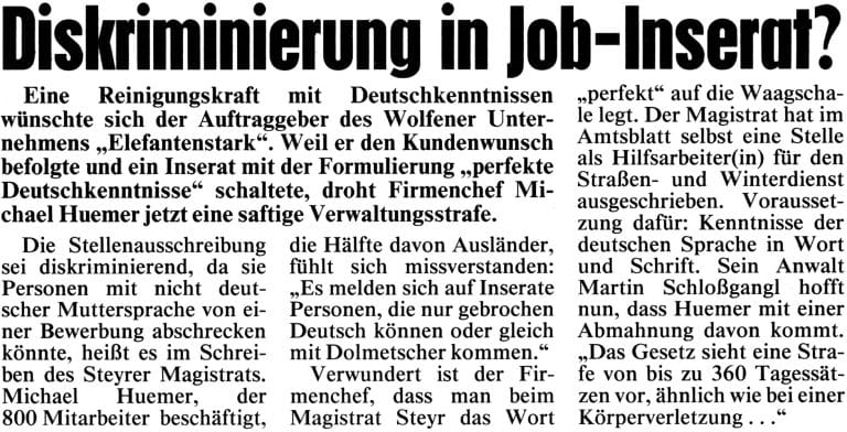Diskriminierung im Job - Inserat?